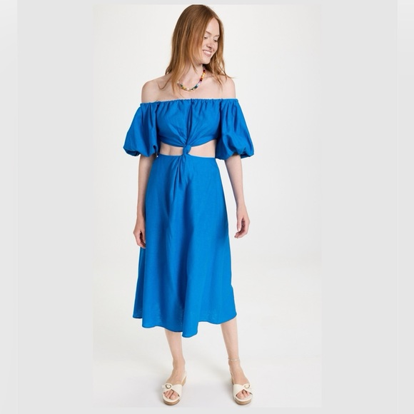 NWT Farm Rio Blue Midi Knot Dress SOLD OUT ONLINE MSRP$200 - Picture 6 of 16